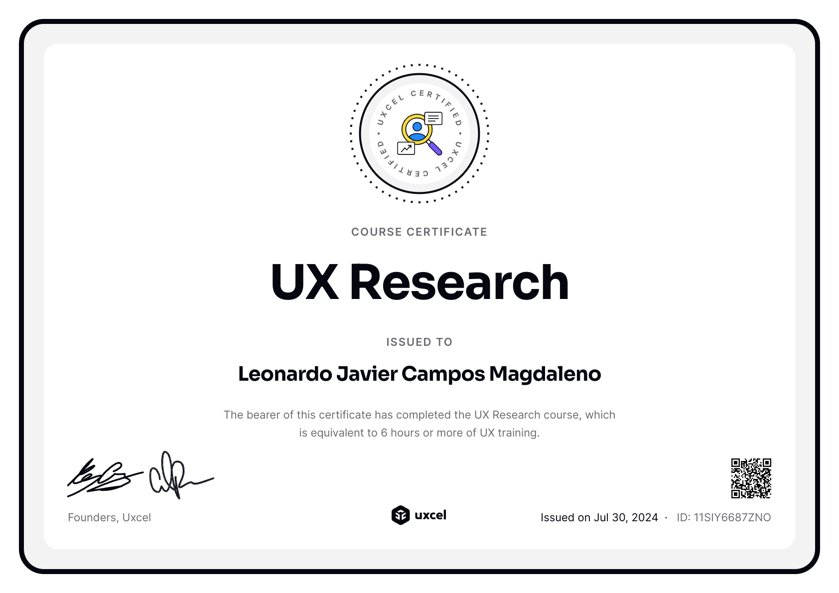 Leonardo Javier Campos Magdaleno's certificate